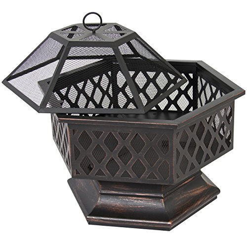 Best Choice Products 24in Hex-Shaped Steel Fire Pit Decoration Accent for Patio, Backyard, Poolside w/Flame-Retardant Lid – Black Image