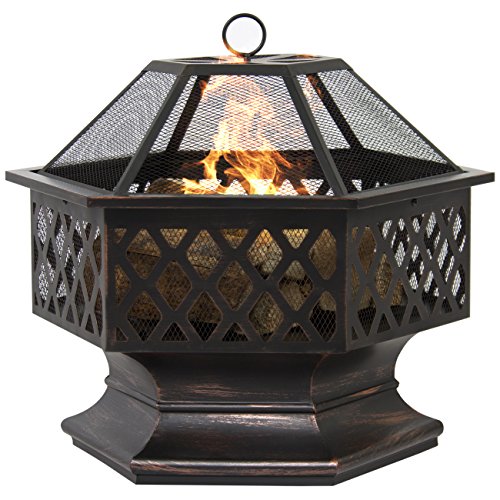 Best Choice Products 24in Hex-Shaped Steel Fire Pit Decoration Accent for Patio, Backyard, Poolside w/Flame-Retardant Lid – Black Feature Image