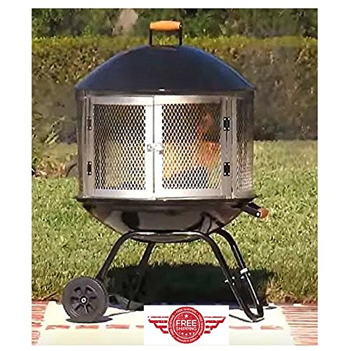 Outdoor Fireplace ,Patio Fire Pit Ring , Metal Portable Modern Design , Large W/ Wheels , Outdoor Wood Burning Fireplace , Yard Garden Pool & eBook by Easy2Find Feature Image