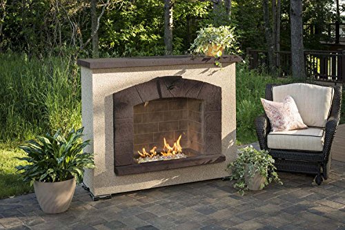 Outdoor Great Room Stone Arch Gas Fireplace with Stucco Finish Image