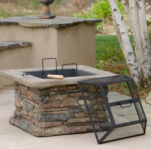 Patio Furniture-Premium® Natural Stone Square Fire Pit-Patio Fire Pit-Ideal Centerpiece For Keeping Family And Friends Warm And Entertained Outdoors -100% Thrilled Customer Guarantee! Image