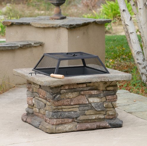 Patio Furniture-Premium® Natural Stone Square Fire Pit-Patio Fire Pit-Ideal Centerpiece For Keeping Family And Friends Warm And Entertained Outdoors -100% Thrilled Customer Guarantee! Feature Image