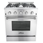 Thor Kitchen HRG3080U 30″ Freestanding Professional Style Gas Range with 4.2 cu. ft. Oven, 4 Burners, Convection Fan, Cast Iron Grates, and Blue Porcelain Oven Interior, in Stainless Steel thumbnail