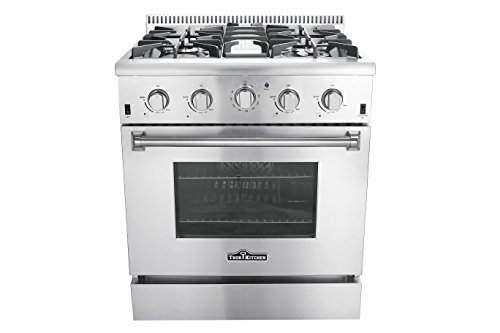 Thor Kitchen HRG3080U 30″ Freestanding Professional Style Gas Range with 4.2 cu. ft. Oven, 4 Burners, Convection Fan, Cast Iron Grates, and Blue Porcelain Oven Interior, in Stainless Steel Feature Image
