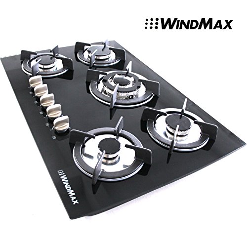 WindMax(R) 30″ Tempered Glass 3.3KW/h Built-in Kitchen 5 Burner Oven Gas Cooktops Stove Cook Top Image