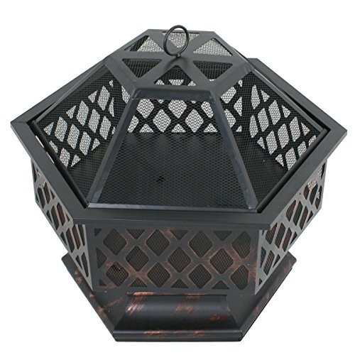 Zeny Fire Pit Hex Shaped Fireplace Outdoor Home Garden Backyard Firepit,Oil Rubbed Bronze Image