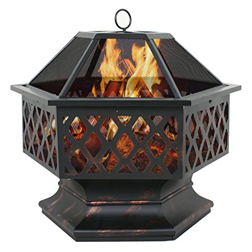 Zeny Fire Pit Hex Shaped Fireplace Outdoor Home Garden Backyard Firepit,Oil Rubbed Bronze Feature Image